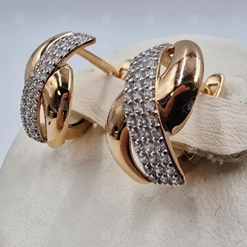 Серьги с фианитами, золото 585 (14K), вес 2.81 г.