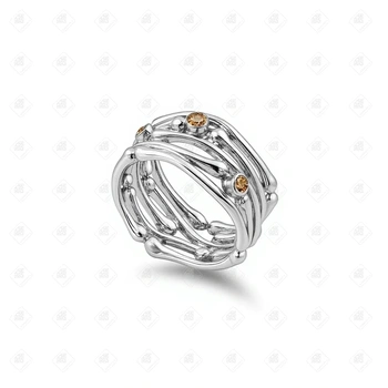 КОЛЬЦО PANDORA ИЗ ДВУХЦВЕТНОГО СЕРЕБРА 925 ПРОБЫ С ЗОЛОТОМ 14 КАРАТОВ И БРИЛЛИАНТАМИ , серебро II категория 925, вес 6.9 г.