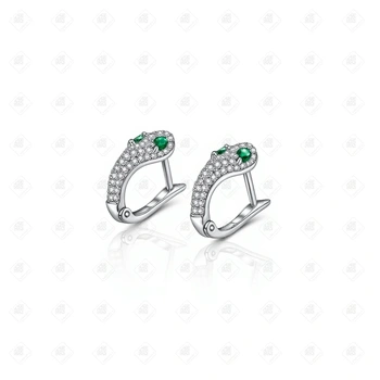 Серьги Змея с Фианитами, серебро I категория 925, вес 3.36 г.