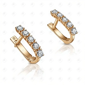 Серьги с фианитами, золото 585 (14K), вес 1.81 г.