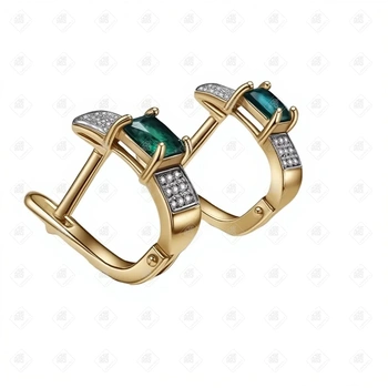Серьги с изумрудами, золото 585 (14K), вес 2.5 г.