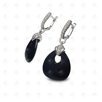 Серьги с агатом и фианитами , золото 585 (14K), вес 9.95 г.