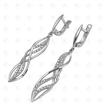 Серьги с фианитами, золото 585 (14K), вес 5.32 г.
