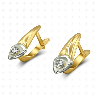 Серьги с фианитами, золото 585 II Категория, вес 2.06 г.