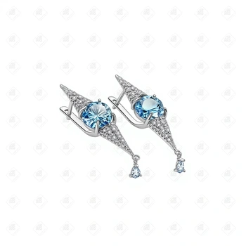 Серьги с Фианитами и Топазами, серебро I категория 925, вес 6.13 г.