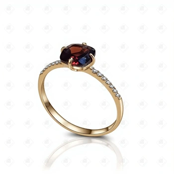 Кольцо с гранатом, золото 585 (14K), вес 1.09 г.
