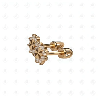 Серьги пусеты с фианитами, золото 585 (14K), вес 1.44 г.