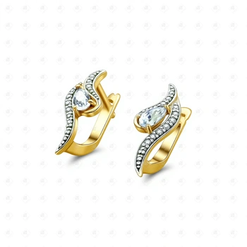 Серьги со вставками, золото 585 II Категория, вес 2.95 г.