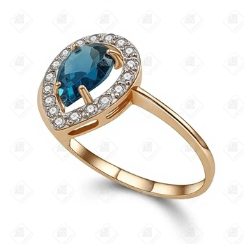 Кольцо с топазом и фианитами, золото 585 II Категория, вес 1.73 г.
