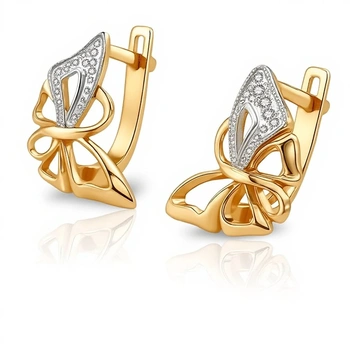 Серьги "Бабочки" с фианитами, золото 585 II Категория, вес 2.7 г.
