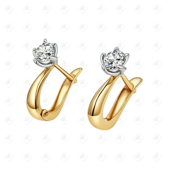 Серьги с фианитами, золото 585 II Категория, вес 2.18 г.