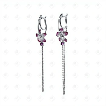 Серьги c Аметистом, серебро I категория 925, вес 6.5 г.