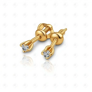 Серьги пусеты с фианитами, золото 585 II Категория, вес 0.75 г.