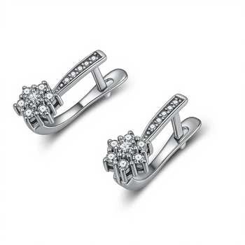 Серьги с фианитами, золото 585 II Категория, вес 2.39 г.