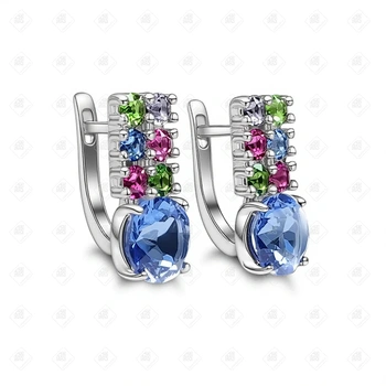 Серьги с камнями, серебро I категория 925, вес 4.14 г.