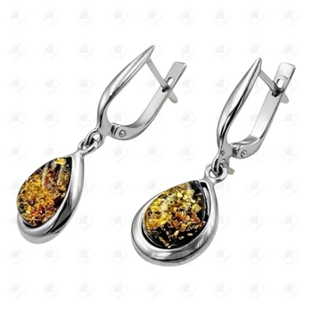 Серьги с Янтарем , серебро II категория 925, вес 5.04 г.